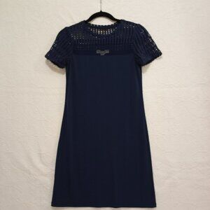 Michael Kors Womens XS Navy Dress With Mesh Yoke Short Sleeves Made In Vietnam